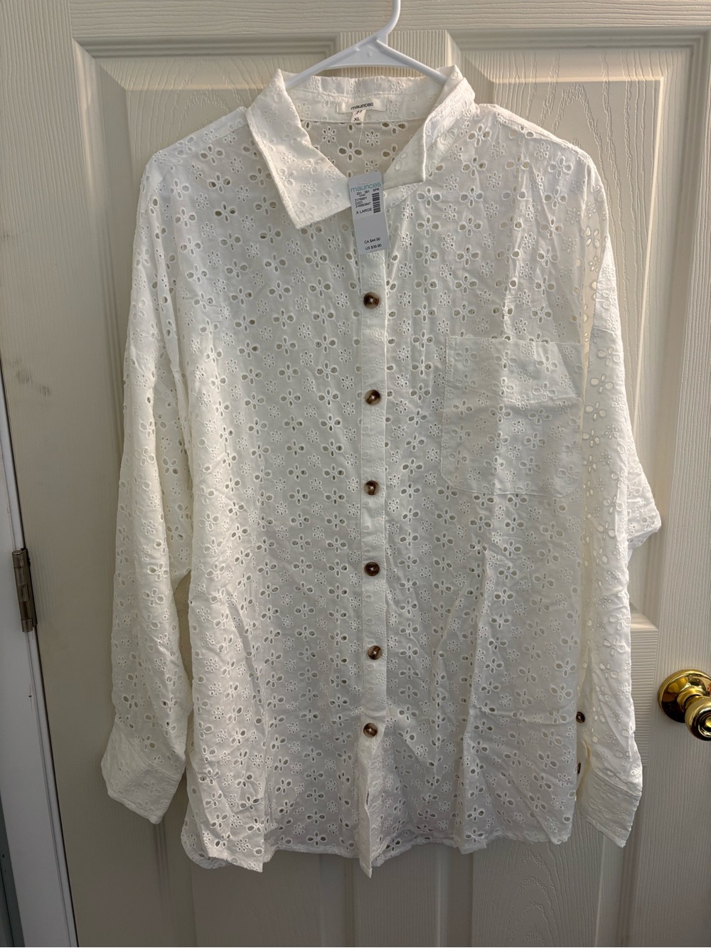 Maurice’s Eyelet Cotton Button-Up Shirt Jacket in White NWT
